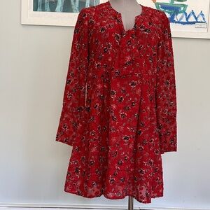 ba&sh Red Floral Long-Sleeve Tunic Dress